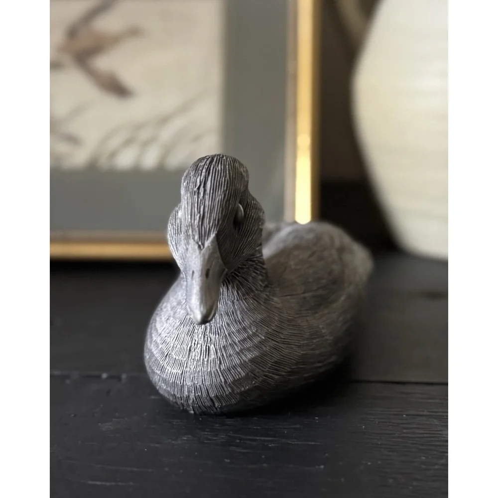 Vintage Pewter Duck Bird Figurine Metal Paperweight Home Office Decor